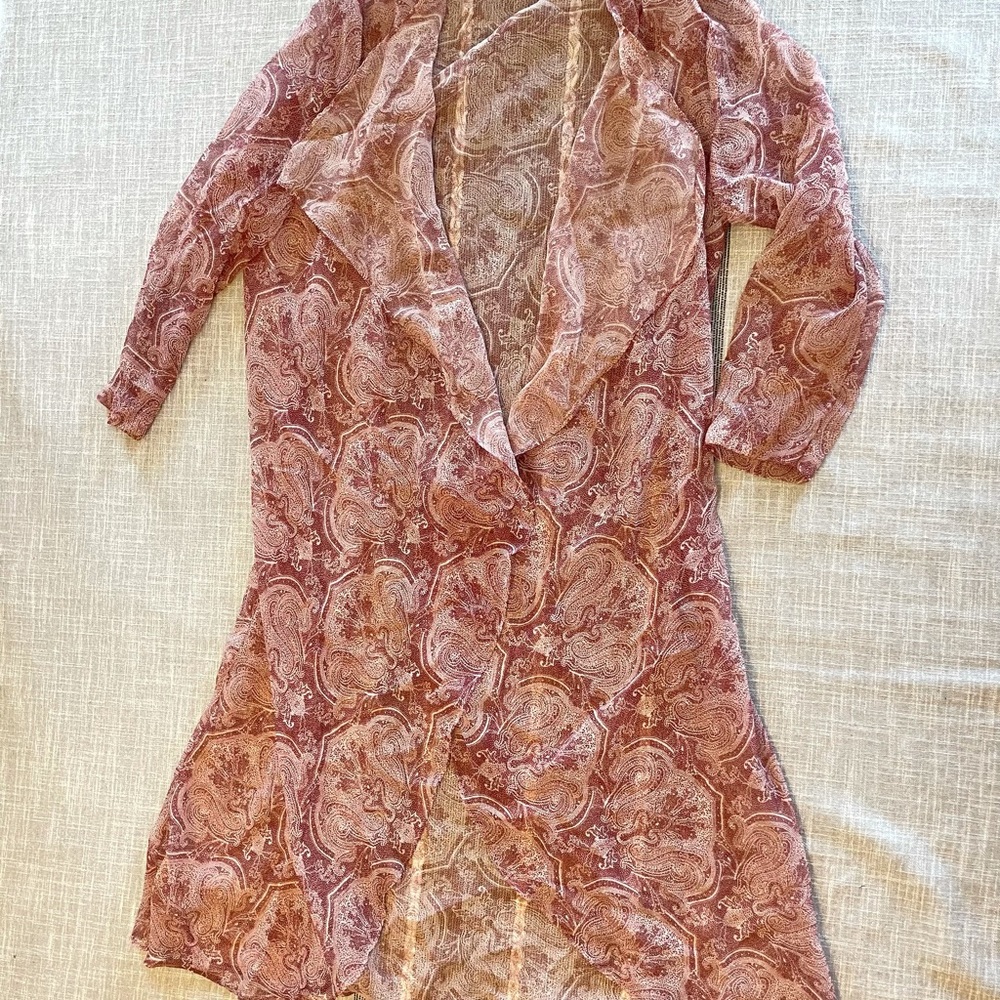 Women Vintage Rust Paisley Sheer Cardigan